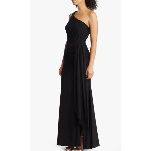 Vince Camuto New Womens One Shoulder Ruched Side Gown Dress Black 2 Classic Glam - Picture 5 of 15